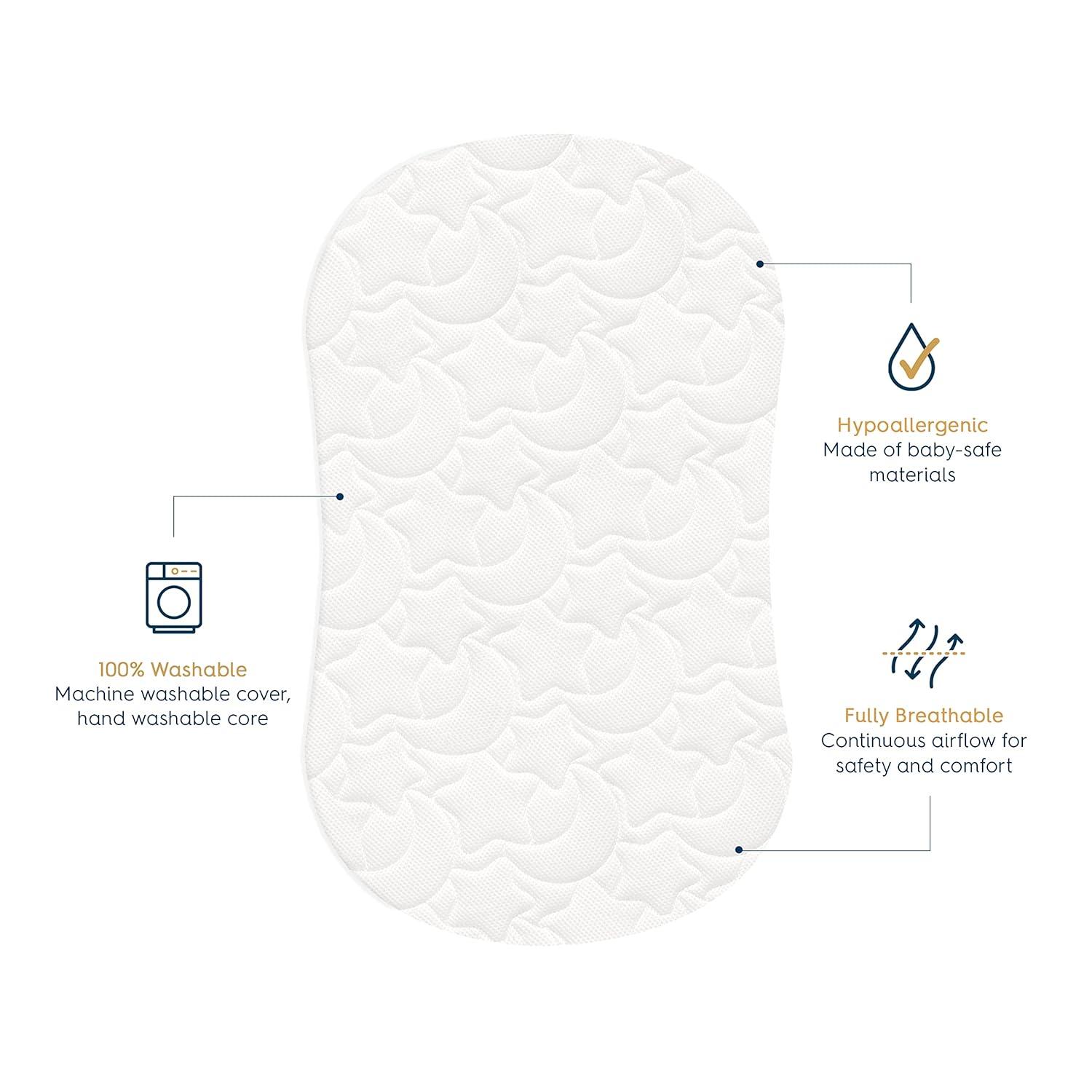 imageHALO DreamWeave Breathable Mesh BassiNest Pad 100 Washable Cover and Core Hypoallergenic NonToxic Materials