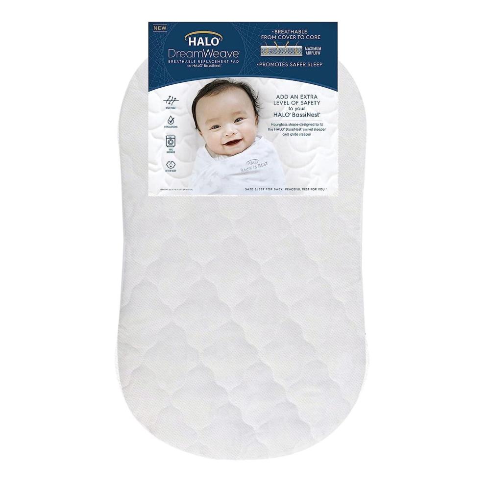 imageHALO DreamWeave Breathable Mesh BassiNest Pad 100 Washable Cover and Core Hypoallergenic NonToxic Materials