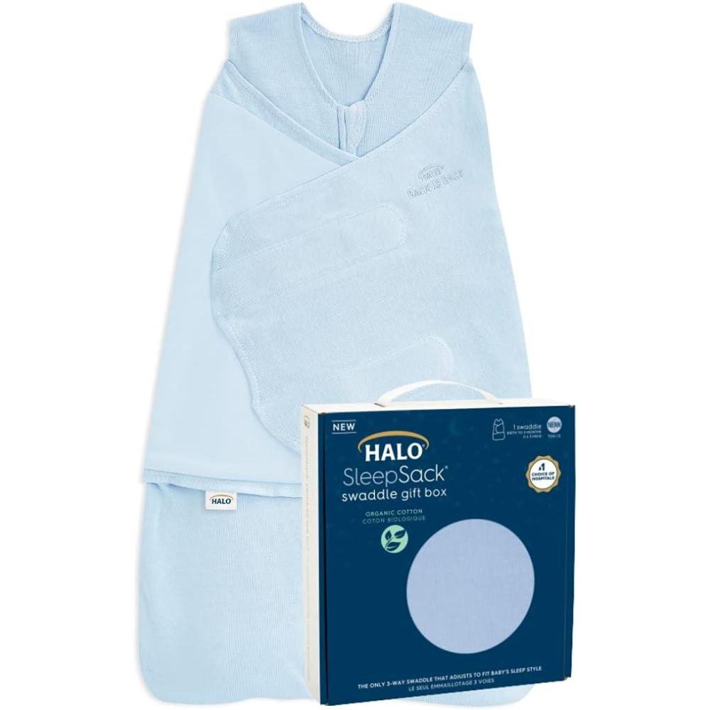 imageHALO Sleepsack Swaddle 100 Organic Cotton Newborn 1Piece Gift Set with Box TOG 15 03 Months ChambrayChambray  Gift Box
