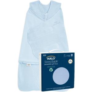 HALO Sleepsack Swaddle 100% Organic Cotton Newborn 1-Piece Gift Set with Box, TOG 1.5, 0-3 Months, Chambray(Chambray – Gift Box)