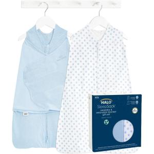 HALO Sleepsack Swaddle 3-6 Months and Wearable Blanket 6-12 Months 100% Organic Cotton 2-Piece Gift Set with Box, TOG 1.5(Chambray – Gift Box)