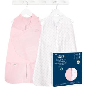 HALO Sleepsack Swaddle 3-6 Months and Wearable Blanket 6-12 Months 100% Organic Cotton 2-Piece Gift Set with Box, TOG 1.5(Strawberry – Gift Box)
