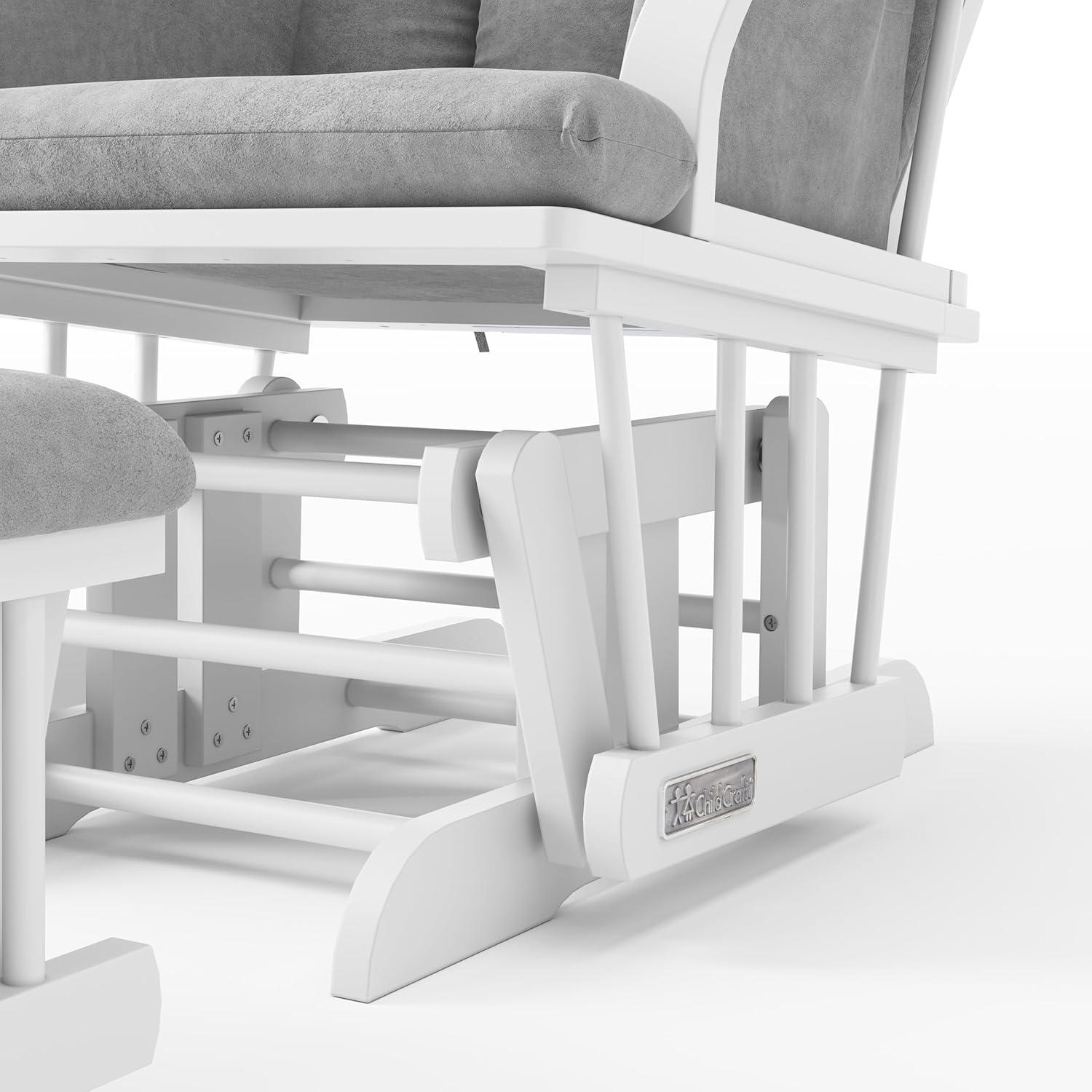 imageChild Craft Cozy Glider Rocker and Ottoman Set Padded Cushion with Convenient Storage Pockets Solid Wood Base amp Frame Matte White with Light Gray CushionMatte White With Light Gray Cushion