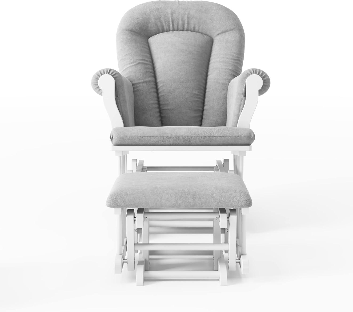 imageChild Craft Cozy Glider Rocker and Ottoman Set Padded Cushion with Convenient Storage Pockets Solid Wood Base amp Frame Matte White with Light Gray CushionMatte White With Light Gray Cushion