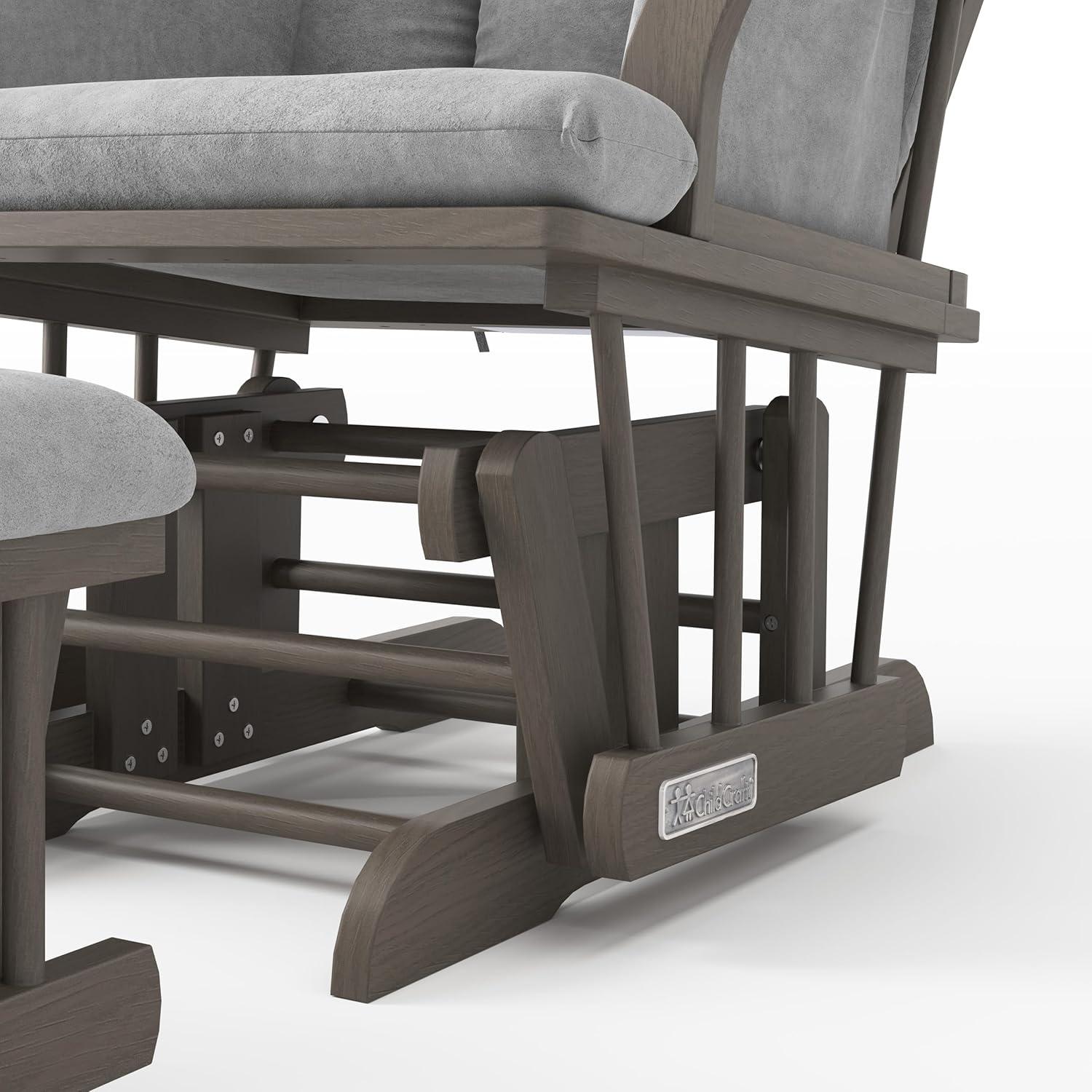 imageChild Craft Cozy Glider Rocker and Ottoman Set Padded Cushion with Convenient Storage Pockets Solid Wood Base amp Frame Matte White with Light Gray CushionDapper Gray With Light Gray Cushion
