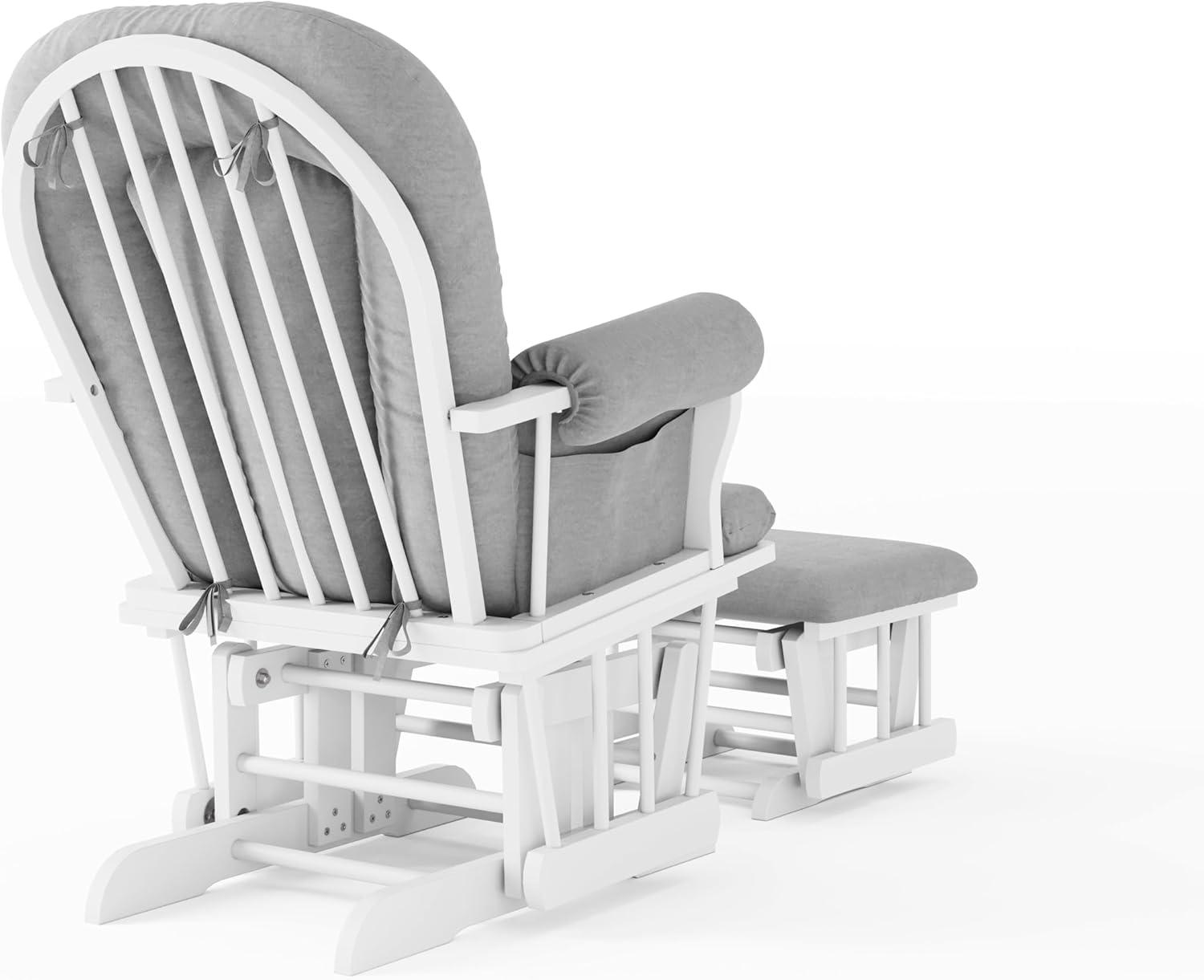 imageChild Craft Cozy Glider Rocker and Ottoman Set Padded Cushion with Convenient Storage Pockets Solid Wood Base amp Frame Matte White with Light Gray CushionMatte White With Light Gray Cushion