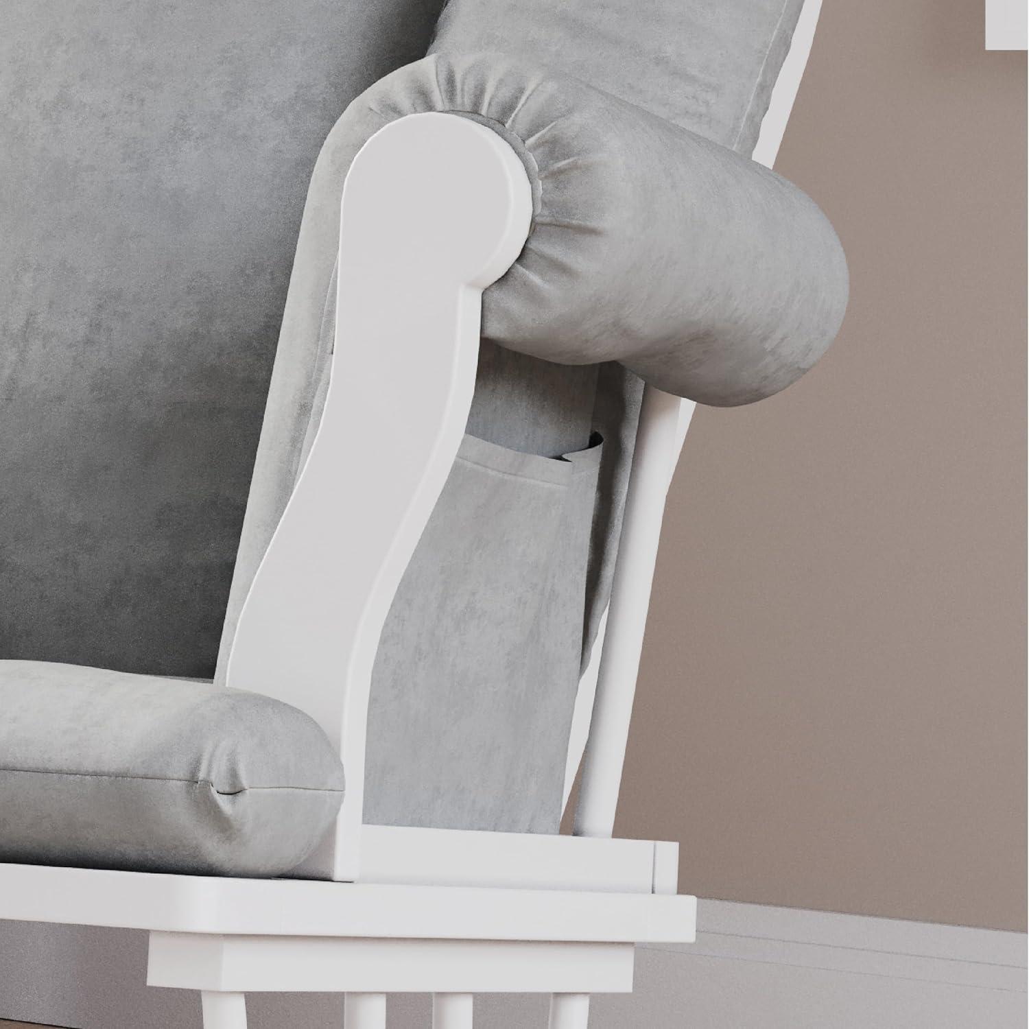 imageChild Craft Cozy Glider Rocker and Ottoman Set Padded Cushion with Convenient Storage Pockets Solid Wood Base amp Frame Matte White with Light Gray CushionMatte White With Light Gray Cushion