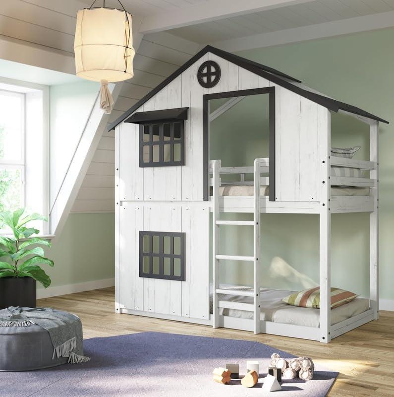 imageChild Craft Modern Farmhouse Twin Over Twin Bunk Bed for Kids Low Wooden Montessori Bunk Bed Easy to Access Ladder to Top Bunk NonToxic Baby Safe FinishModern Farmhouse