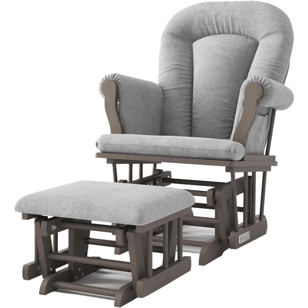 imageChild Craft Cozy Glider Rocker and Ottoman Set Padded Cushion with Convenient Storage Pockets Solid Wood Base amp Frame Matte White with Light Gray CushionDapper Gray With Light Gray Cushion