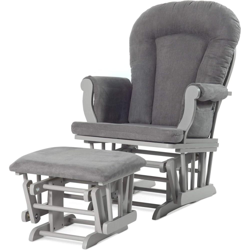 imageChild Craft Cozy Glider Rocker and Ottoman Set Padded Cushion with Convenient Storage Pockets Solid Wood Base amp Frame Matte White with Light Gray CushionCool Gray With Dark Gray Cushion
