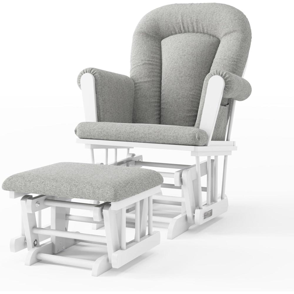 imageChild Craft Cozy Glider Rocker and Ottoman Set Padded Cushion with Convenient Storage Pockets Solid Wood Base amp Frame Matte White with Light Gray CushionMatte White With Gray Cushion
