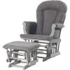 Child Craft Cozy Glider Rocker and Ottoman Set, Padded Cushion with Convenient Storage Pockets, Solid Wood Base & Frame (Matte White with Light Gray Cushion)(Cool Gray With Dark Gray Cushion)