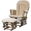 Child Craft Cozy Glider Rocker and Ottoman Set, Padded Cushion with Convenient Storage Pockets, Solid Wood Base & Frame (Matte White with Light Gray Cushion)(Dusty Heather With Beige Cushion)