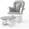 Child Craft Cozy Glider Rocker and Ottoman Set, Padded Cushion with Convenient Storage Pockets, Solid Wood Base & Frame (Matte White with Light Gray Cushion)(Matte White With Gray Cushion)