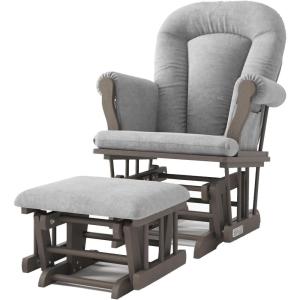 Child Craft Cozy Glider Rocker and Ottoman Set, Padded Cushion with Convenient Storage Pockets, Solid Wood Base & Frame (Matte White with Light Gray Cushion)(Dapper Gray With Light Gray Cushion)