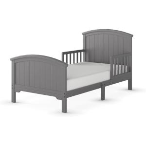 Child Craft Hampton Arch Top Toddler Bed for Kids with Guard Rails, Low to Ground Design, Made of Pinewood, Featuring Clean Lines to Match Any Décor (Matte White)(Cool Gray)