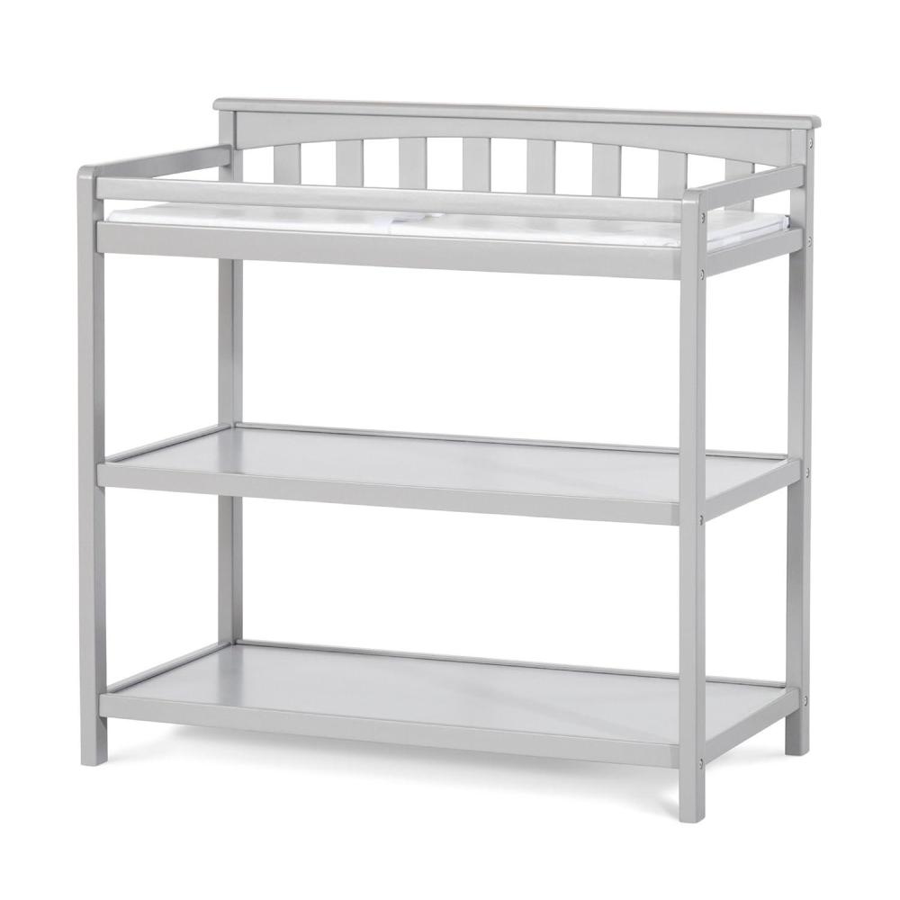 imageChild Craft Flat Top Infant Changing Table WaterResistant Pad and Safety Strap AntiTip Kit Included to Prevent Tipping NonToxic Baby Safe Finish Dapper GrayCool Gray