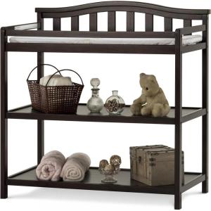 Child Craft Arch Top Infant Changing Table, Water-Resistant Pad and Safety Strap, Anti-Tip Kit Included to Prevent Tipping, Non-Toxic, Baby Safe Finish (Dapper Gray)(Jamocha)