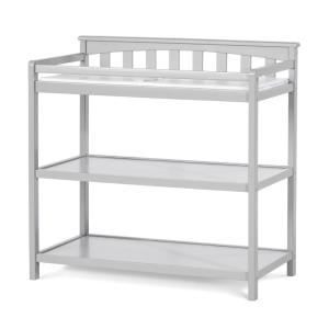 Child Craft Flat Top Infant Changing Table, Water-Resistant Pad and Safety Strap, Anti-Tip Kit Included to Prevent Tipping, Non-Toxic, Baby Safe Finish (Dapper Gray)(Cool Gray)