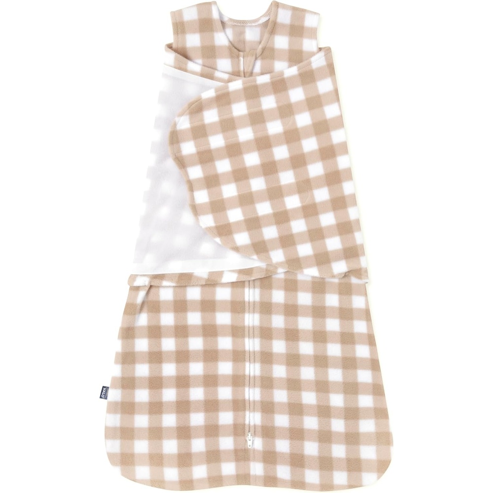 image:imageHALO 100 Cotton Sleepsack Swaddle 3Way Adjustable Wearable Blanket TOG 15Gingham Tan